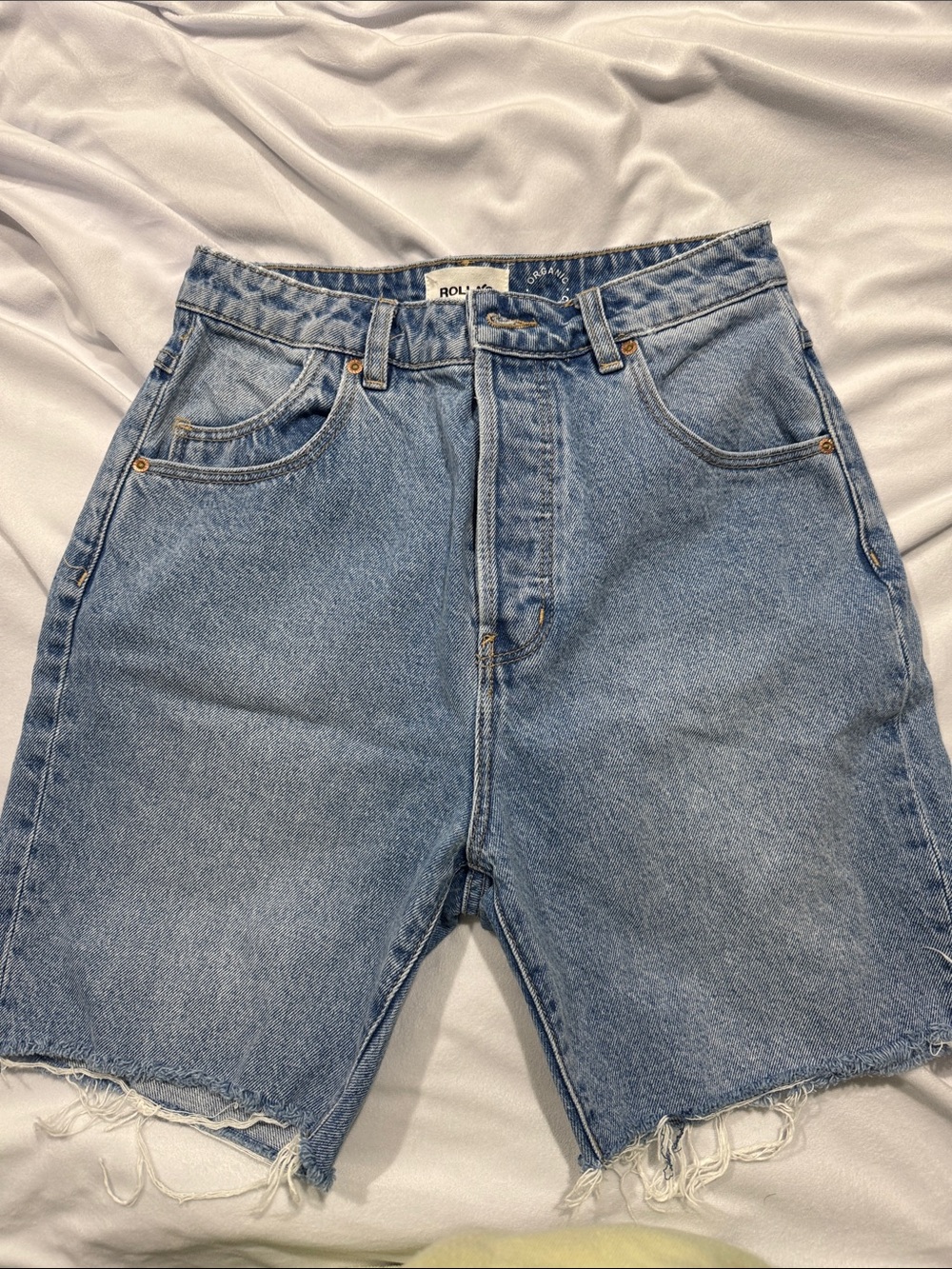 ROLLA'S Light Wash High-Rise Frayed Hem Denim Shorts
